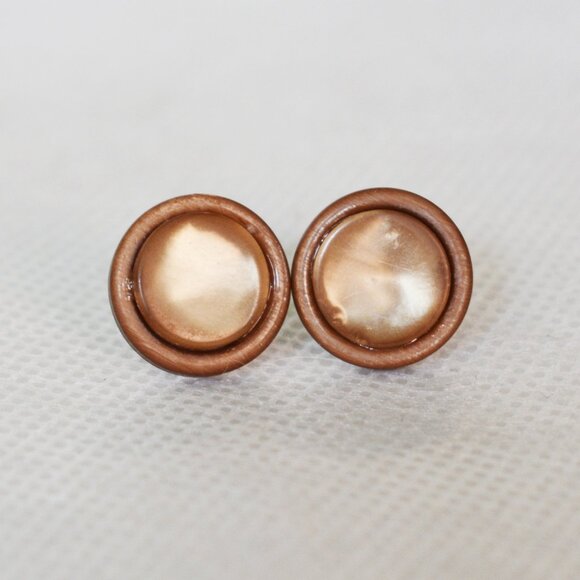 Handmade Brown Button Stud Earrings - Picture 2 of 3
